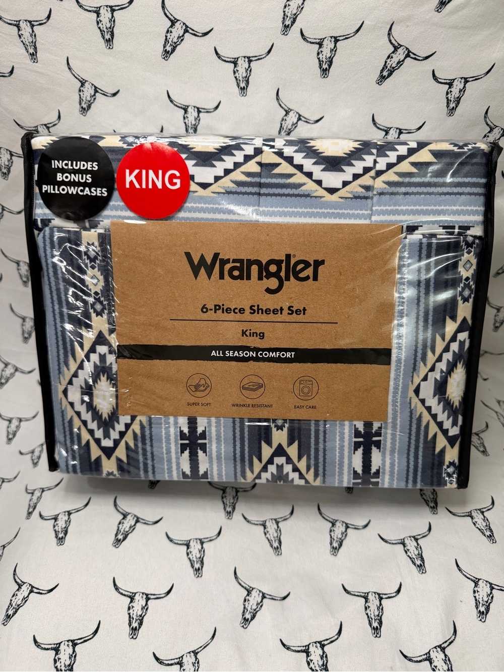 Wrangler Blue and Cream Geometric King Sheet Set